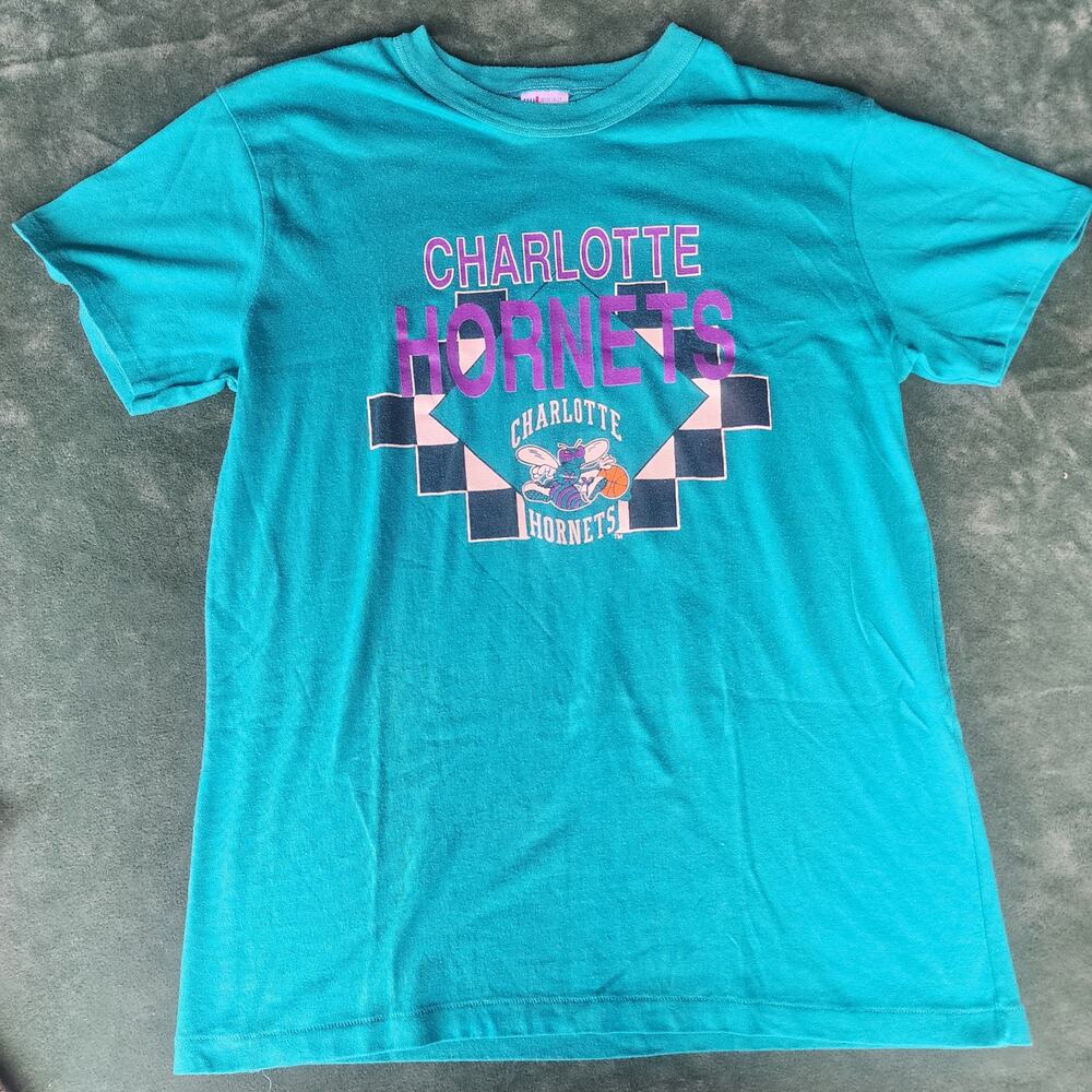 Vintage 90s Charlotte Hornets NBA Garan Made in USA Teal Graphic T-Shirt XL